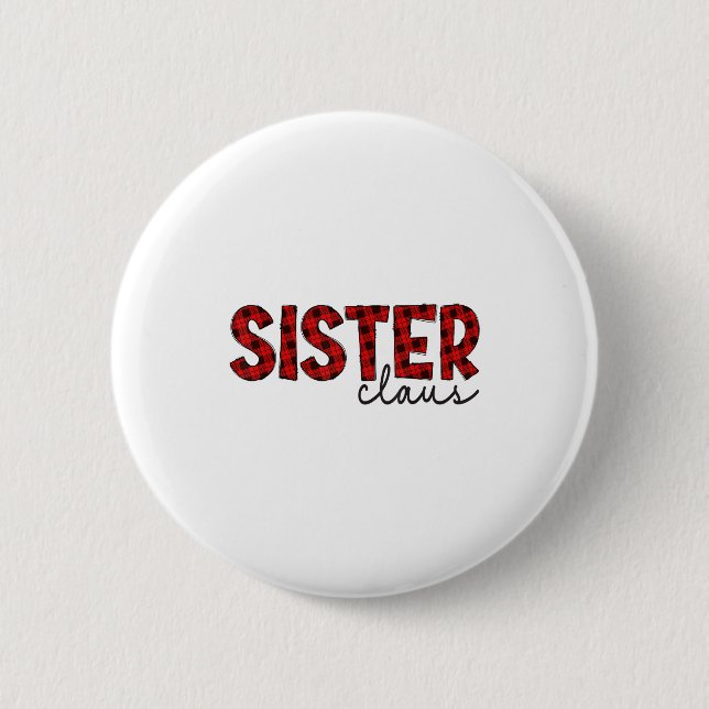 Schwester Claus Weihnachten Rot kariert Pyjama Fam Button (Vorderseite)