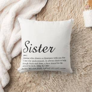 Schwester Definition Black and White Chic Schrift Kissen