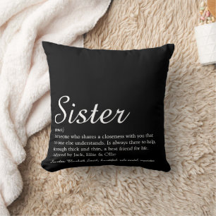 Schwester Definition Chic Schrift Schwarz und Weiß Kissen
