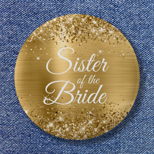Schwester der Braut Glänzende Goldfolie Button