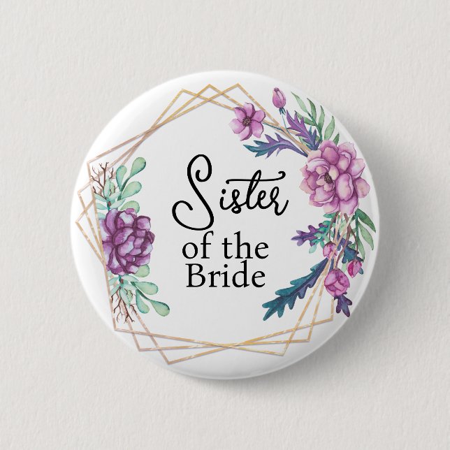 Schwester der Braut Lila Blumen Hochzeit  Button (Vorderseite)