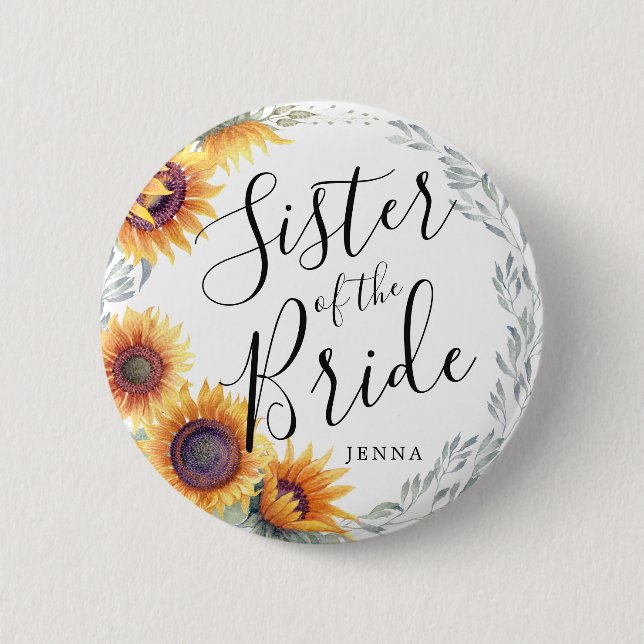 Schwester der Braut | Sonnenblumen Florals Hochzei Button (Vorderseite)