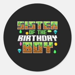 Schwester des Geburtstagsjungen Videospieler Pixel Runder Aufkleber