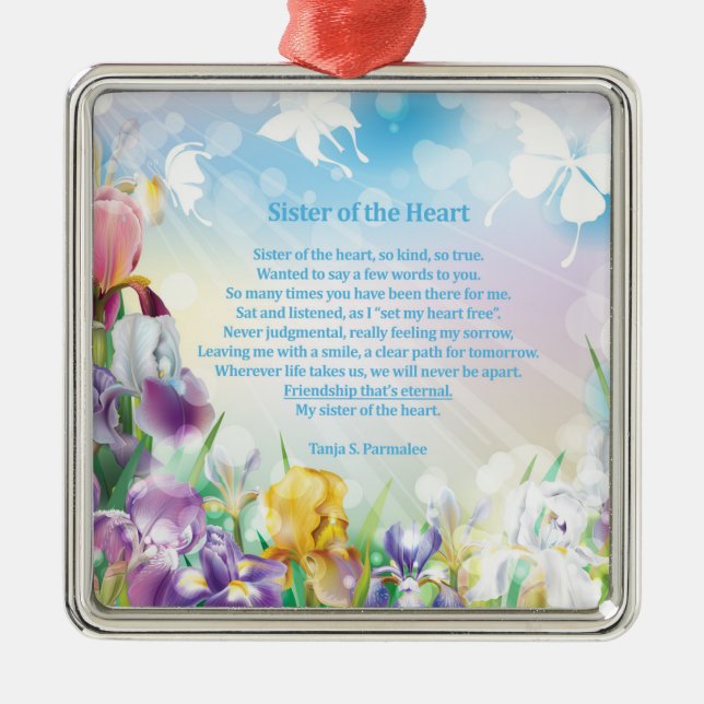 Schwester des Herz-Poesie-Kollektors Silbernes Ornament (Vorne)