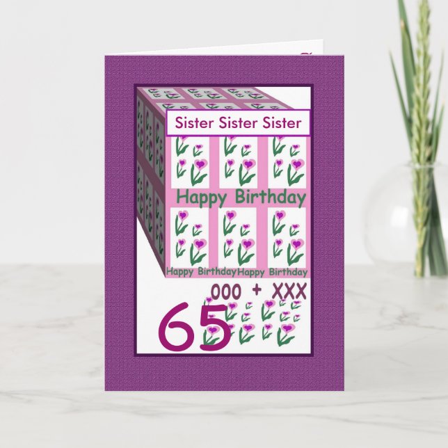 SCHWESTER - glücklicher 65. Geburtstag Karte (Vorderseite)