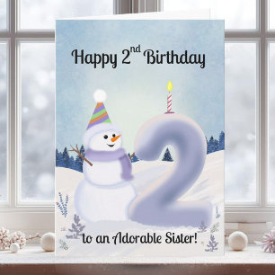 Schwester Happy 2. Geburtstag Schneemann Bauen Karte