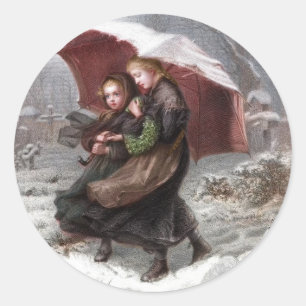 Schwester im Winter Runder Aufkleber