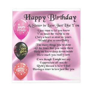 Schwester in Jura Gedicht - Happy Birthday Design Notizblock