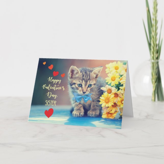 Schwester Liebe Valentine Kitten mit gelben Milchs Karte (Vorderseite)