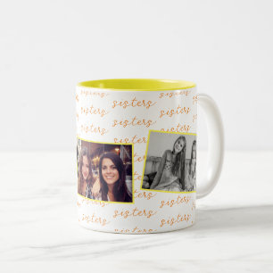 Schwester-Personalisierte Fotos mit Gelb und Orang Zweifarbige Tasse