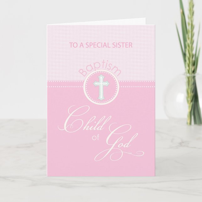 Schwester Pink Kind Gottes Taufe Herzlichen Glückw Karte (Vorderseite)