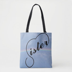 Schwester und Regenbogen auf einer Tasche, die übe Tasche