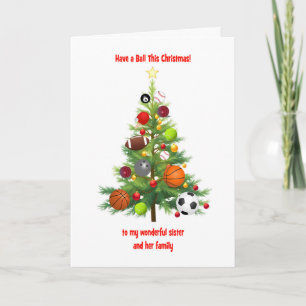 Schwester Weihnachtsbaum der Familie mit Bälle dek Feiertagskarte