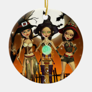 Schwestern Drei Hexen Halloween Runde Ornament