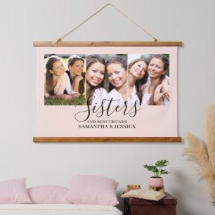 Schwestern Foto Collage Wood Topped Wall Tapestry Wandteppich Mit Holzrahmen