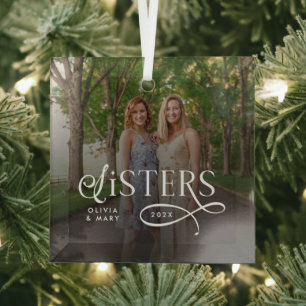 Schwestern-Foto personalisiertes Monogramm Ornament Aus Glas