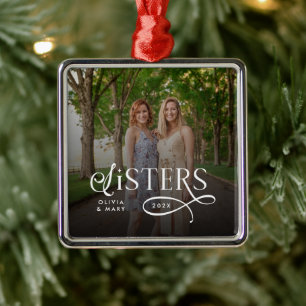 Schwestern-Foto personalisiertes Monogramm Ornament Aus Metall
