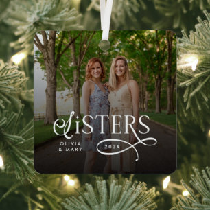 Schwestern-Foto-Personalisiertes Monogramm Ornament Aus Metall