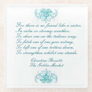 Schwestern-Gedicht von Christina Rosetti in blauer Glasuntersetzer