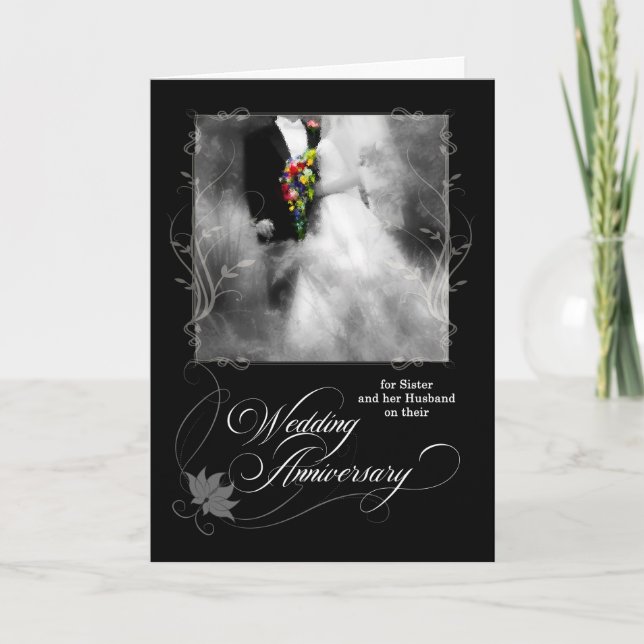 Schwestern Hochzeitstag Schwarz-Weiß-Jubiläum Karte (Vorderseite)