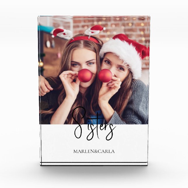 Schwestern Modernes Weihnachtsfest-Foto Fotoblock (Vorderseite)