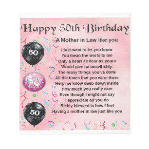 Schwiegermutter-Gedicht - 50. Geburtstag Notizblock