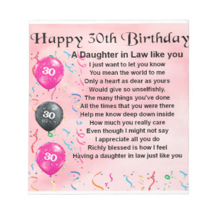 Schwiegertochter-Gedicht - 30. Geburtstag Notizblock