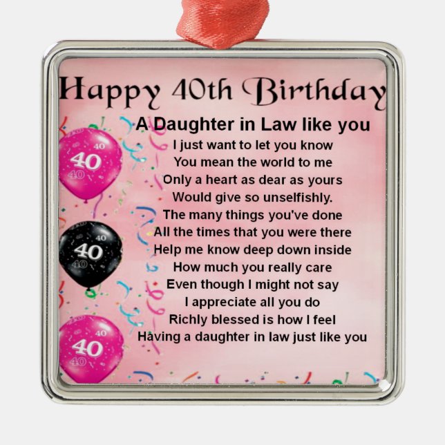 Schwiegertochter-Gedicht - 40. Geburtstag Silbernes Ornament (Vorne)