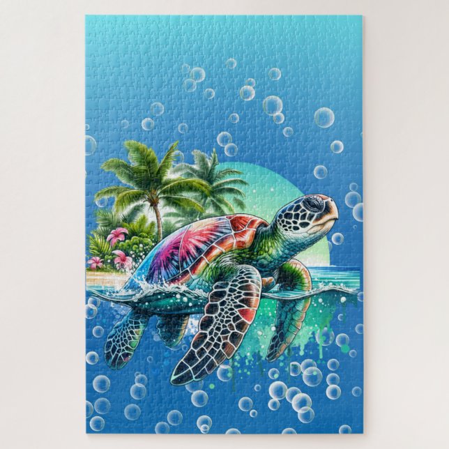 Schwieriger Whimsical Sea Turtle Jigsaw Puzzle (Vertikal)