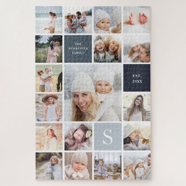 Schwieriges 18-Foto- und Familienmonogramm-Collage (Vertikal)