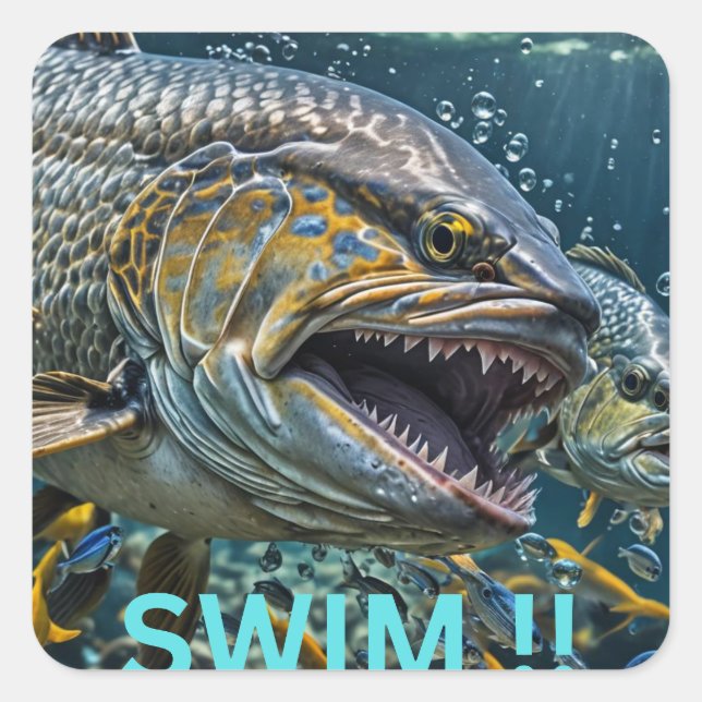 Schwimm! Quadratischer Aufkleber (Vorderseite)