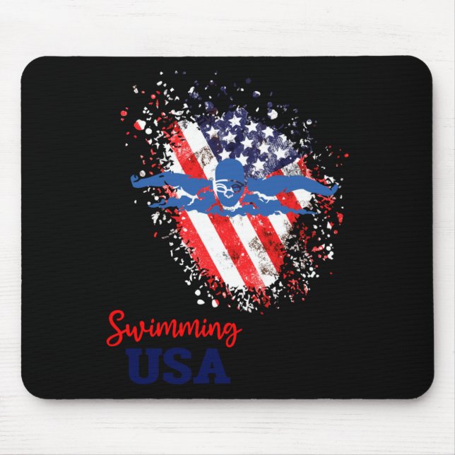 Schwimm-Support-Team-Flagge-USA-Pool-Schwimmer Mousepad (Vorne)