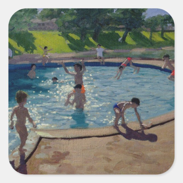 Schwimmbad 1999 quadratischer aufkleber (Vorderseite)