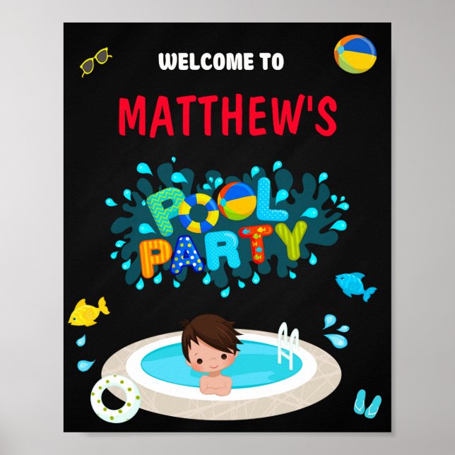 Schwimmbad Begrüßung Party signatur Boy Beachwater Poster (Vorne)