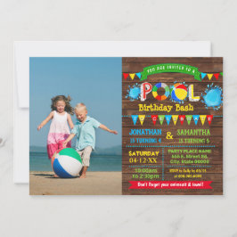 Schwimmbad Geburtstagsbash Geschwister kombinierte Einladung