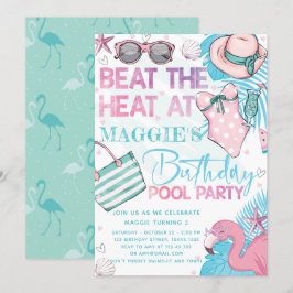 Schwimmbad Geburtstagsparty Niedlich Rosa Türkis E Einladung