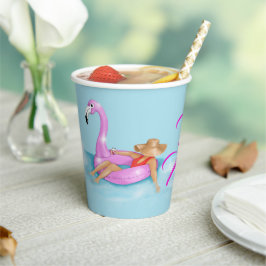 Schwimmbad in Hot Pink Flamingo Float Pappbecher
