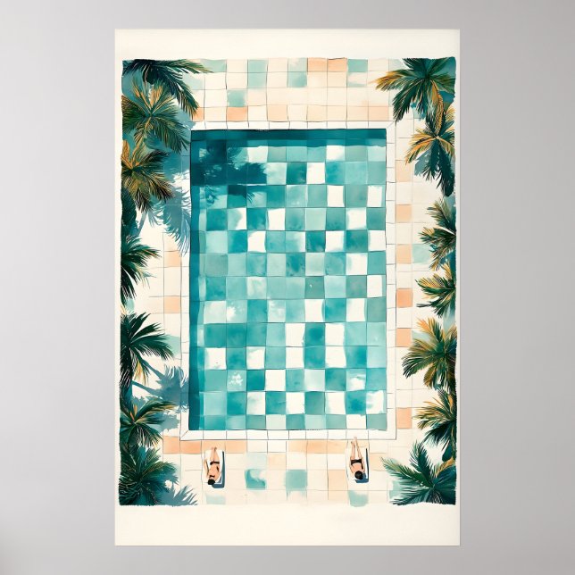 Schwimmbad-Kunstposter Strandhaus Küste Poster (Vorne)