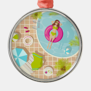 Schwimmbad Mädchen im Bikini Sommerstrand  Ornament Aus Metall