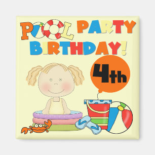 Schwimmbad Party 4. Geburtstag Tshirts und Geschen Magnet