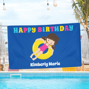 Schwimmbad Party Custom Schwimmen Girl Happy Gebur Banner