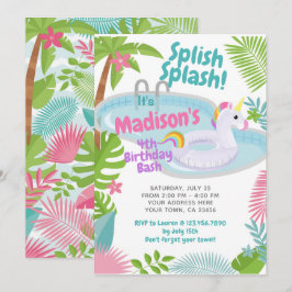 Schwimmbad Party Einicorn Einladung