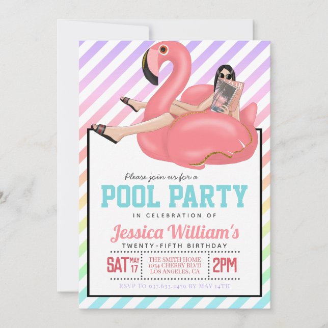 Schwimmbad Party Geburtstag Einladung (Vorderseite)