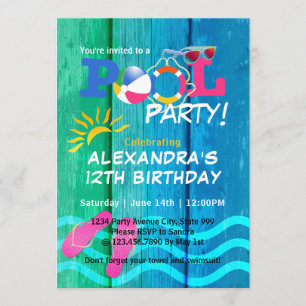 Schwimmbad Party Geburtstag Sommergeldkarte Einladung