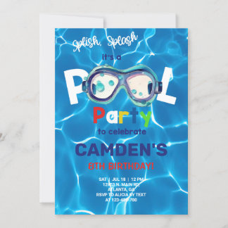 Schwimmbad Party Geburtstagseinladung, Brille. Einladung