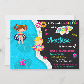 Schwimmbad Party Geburtstagseinladung Girl Pool ei Einladung