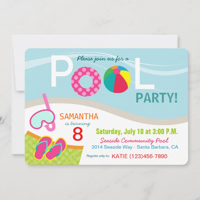 Schwimmbad Party Geburtstagseinladung Karte (Vorderseite)