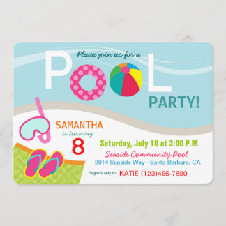 Schwimmbad Party Geburtstagseinladung Karte