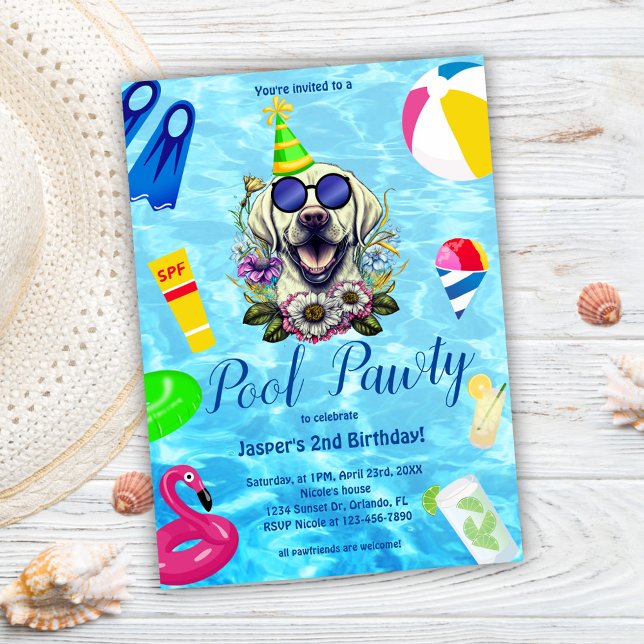 Schwimmbad Party Hund Geburtstag Einladung (Pool Party Dog Birthday Invitation)