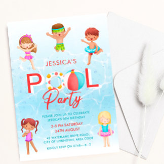 Schwimmbad Party Kindergeburtstag Einladung